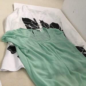 Charming Charlie Mint and White and white Blouse Set